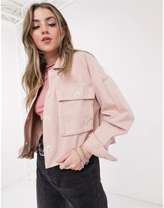 Розовая парусиновая куртка с карманами Bershka