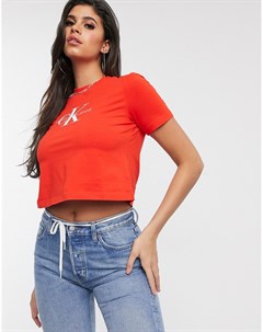 Красный кроп топ с логотипом Calvin klein jeans