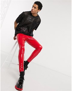 Красные супероблегающие брюки из искусственной кожи One above another