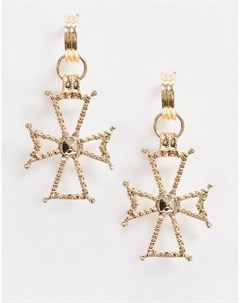 Серьги кольца с крупным крестом French fashion house