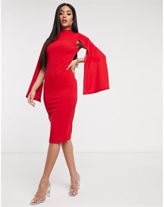 Красное платье миди с короткими рукавами Scarlet rocks