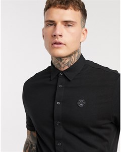 Черная трикотажная рубашка с короткими рукавами и логотипом Religion