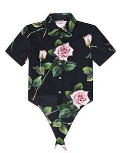 Черная рубашка на завязках с принтом Тропические розы Dolce&gabbana