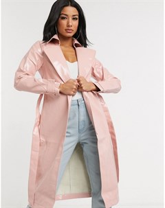Розовая длинная куртка с поясом In the style