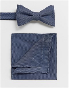 Синий фактурный галстук бабочка и платок паше Selected homme