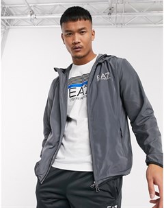 Серая куртка с капюшоном и логотипом Armani Ea7