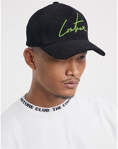 Черная вельветовая кепка с вышитым логотипом лаймового цвета The couture club