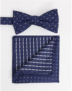 Темно синий галстук бабочка и платок для пиджака в горошек Selected homme