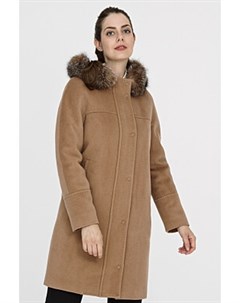 Утепленное пальто с отделкой мехом песца Pompa