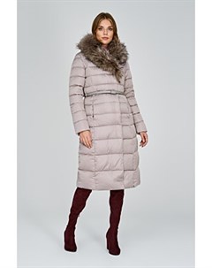 Пуховое пальто с отделкой мехом енота La reine blanche