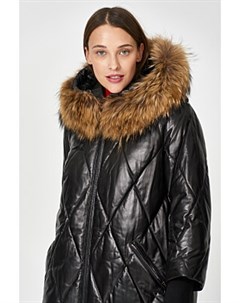Утепленная кожаная куртка с отделкой мехом енота Vericci