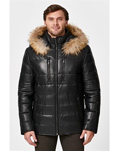 Утепленная кожаная куртка с отделкой мехом енота Jorg weber