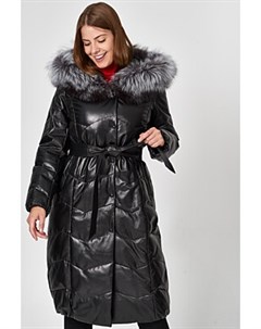 Утепленное кожаное пальто с отделкой чернобуркой Vericci