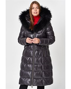 Кожаное пальто с отделкой мехом енота La reine blanche