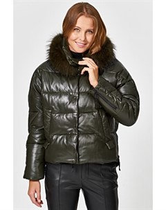 Утепленная кожаная куртка с отделкой мехом енота La reine blanche