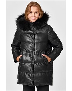 Утепленная кожаная куртка с отделкой мехом енота La reine blanche