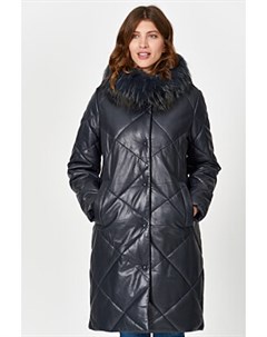 Утепленное кожаное пальто с отделкой мехом енота La reine blanche