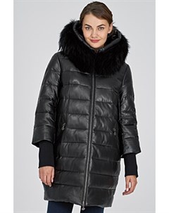 Утепленная куртка из натуральной кожи с отделкой мехом енота La reine blanche