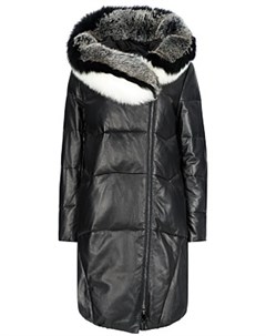 Утепленное кожаное пальто с отделкой мехом песца La reine blanche