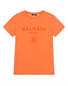Оранжевая футболка с логотипом в тон детская Balmain