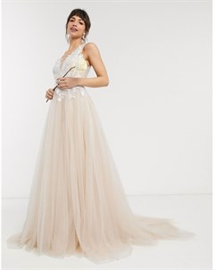 Свадебное сетчатое платье с вышитым лифом Asos edition