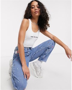 Боди белого цвета со спиной борцовкой и логотипом Tommy jeans