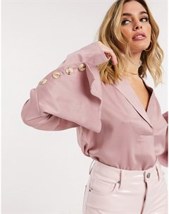 Светло розовая атласная рубашка с рукавами клеш Unique21