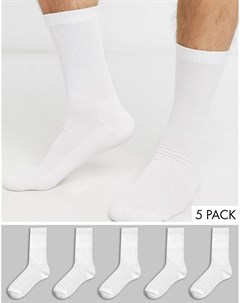Набор из 5 пар белых носков в рубчик New look