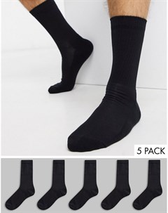 Набор из 5 пар черных спортивных носков в рубчик New look