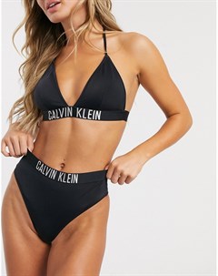 Черные плавки бикини с завышенной талией и логотипом Calvin klein