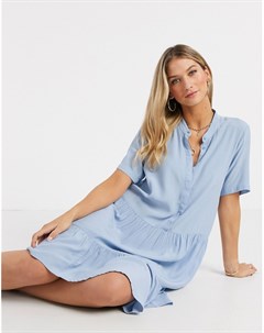 Голубое платье рубашка миди с короткими рукавами Mbym