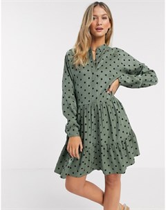 Зеленое платье рубашка в горошек Mbym