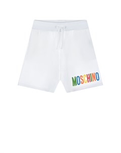 Белые шорты с разноцветным логотипом Moschino