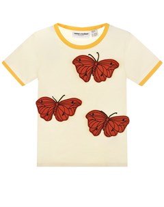 Кремовая футболка с бабочками и желтой окантовкой детская Mini rodini