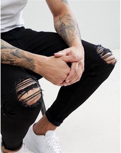 Черные рваные джинсы скинни Aces couture