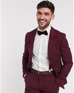 Бордовый приталенный пиджак wedding Asos design