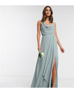 Шалфейно зеленое платье макси со свободным воротом и шлейфом bridesmaid Tfnc tall