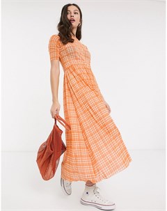 Неоново оранжевое сетчатое платье макси в клетку Resume Résumé