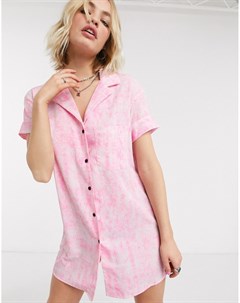 Розовое свободное платье рубашка мини с принтом тай дай Noisy may