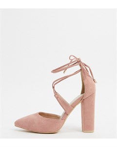 Розовые туфли на блочном каблуке с перекрестными ремешками Glamorous wide fit