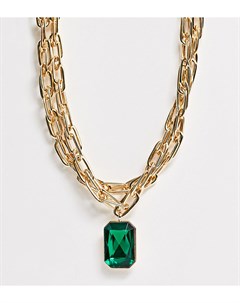 Золотистое эксклюзивное массивное ожерелье с зеленым камнем Erase