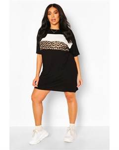 Из коллекции Плюс сайз Платье футболка с леопардовой контрастной вставкой Boohoo