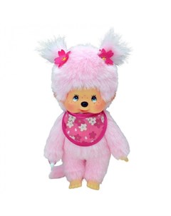 Мягкая игрушка Девочка с розовой шерсткой в слюнявчике Сакура 20 см Monchhichi