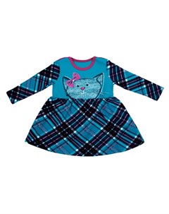 Платье для малышек с длинными рукавами с бирюзовой кошкой Апрель
