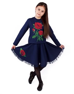 Комплект синего цвета юбка и кофта с розами Апрель