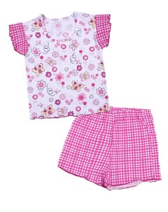 Пижама летняя для девочек в розовую клетку с бабочками Апрель