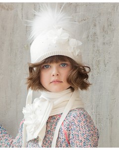 Комплект белый шапка зимняя с шарфом с белыми цветами Вивьен Mialt