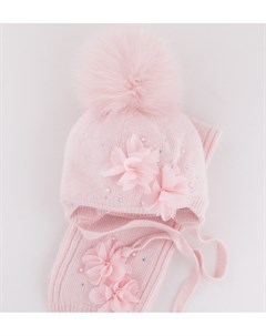 Комплект розовый шапка зимняя с шарфом с розовыми цветами Вивьен Mialt
