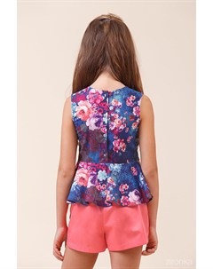 Комплект летний для девочек коралловый блузка с баской и шорты Зиронька