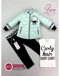 Комплект для девочек цвета ментол куртка джинсы и джемпер Miss lore